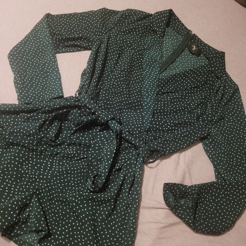 AX Paris GREEN Polka Dot  Long Sleeve Romper
